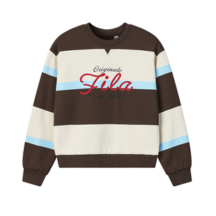 FILA 斐乐官方女子套头卫衣2026春季新款舒适宽条纹拼色针织上衣