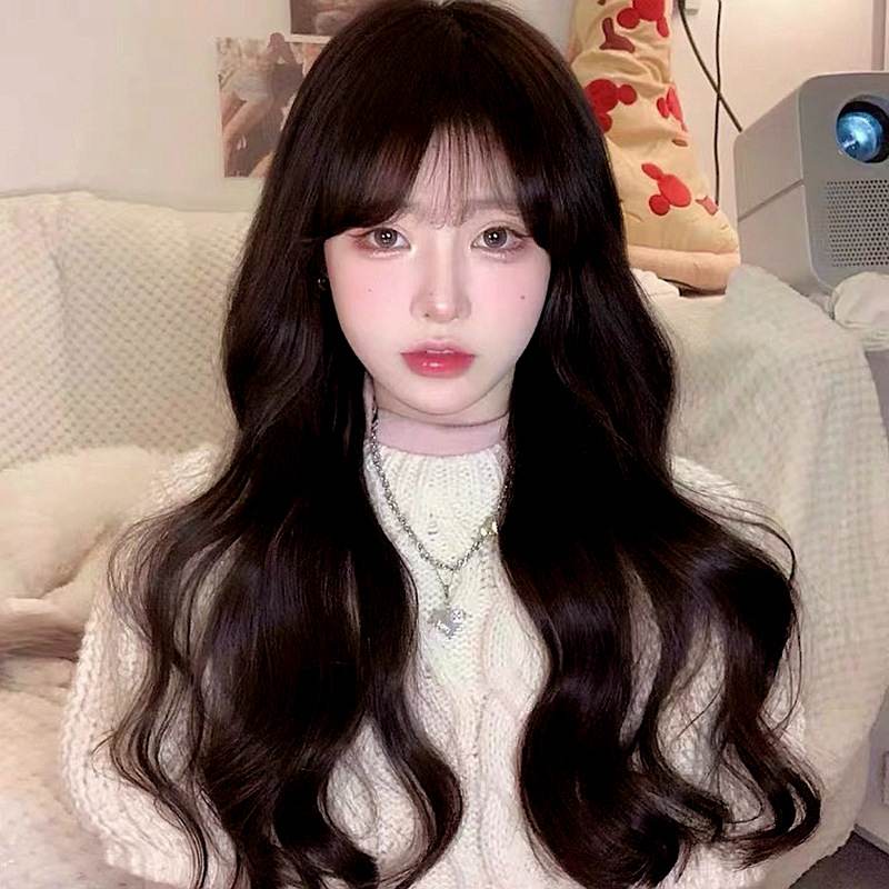 假发女空气刘海长卷发假发潮流自然逼真蓬松大波浪长卷发网红假发