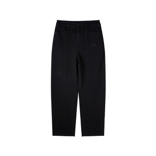 U/TI高腰黑色牛仔长裤女装廓感烫钻香蕉裤弯刀裤尤缇2025秋季新款