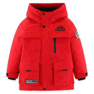 雪中飞kids儿童羽绒服男童洋气中大童工装女童中长款蓄热羽绒服冬