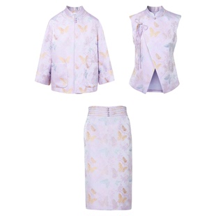 【兰亭叙】朗姿桑蚕丝宋锦提花盘扣外套/半身裙/马甲新中式套装女