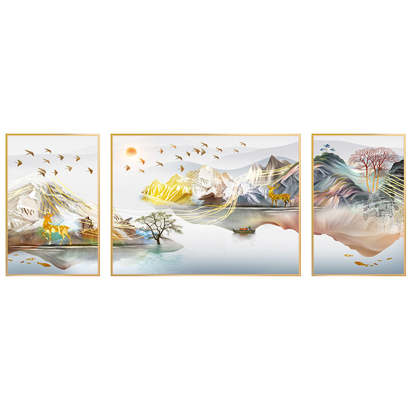 靠山沙发墙面麋鹿客厅装饰画