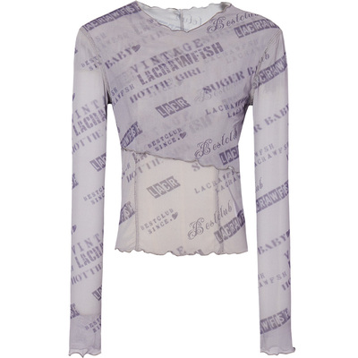 LACRAWFISH满印双层网纱上衣