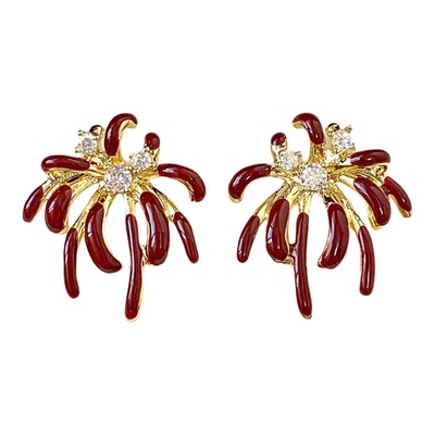 青芥红色璀璨烟花锆石耳环