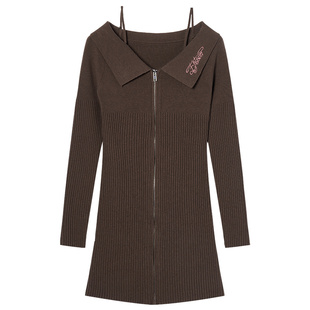 【69/件】EPTISON长袖连衣裙女2025冬季新款小个子高级针织吊带裙