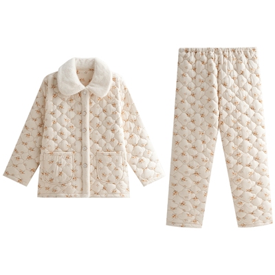 针织棉印花披法兰绒夹棉翻领女套