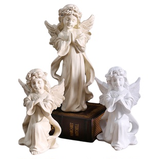 欧式复古天使摆件美式树脂石膏雕像雕塑小天使女孩桌面装饰品道具
