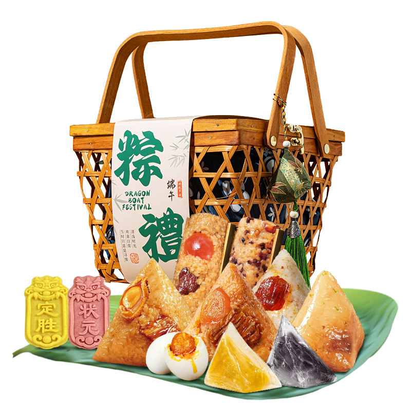 高档手工竹篮粽子礼盒