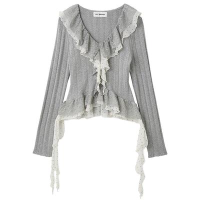 LILYBROWN荷叶边拼接修身针织衫