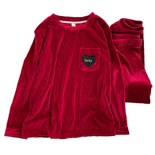 儿童睡衣秋冬季男童红色珊瑚绒薄绒女童大童家居服海岛绒新年套装