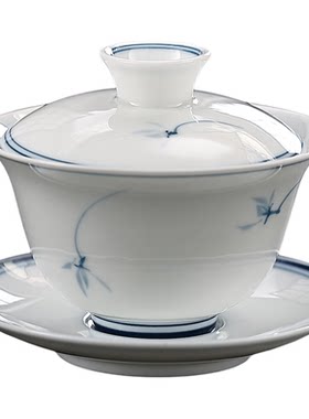 潮汕功夫茶小盖碗青花瓷白瓷