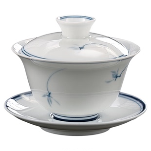 潮汕功夫茶小盖碗青花瓷白瓷茶杯功夫茶具三才泡茶碗单个小容量