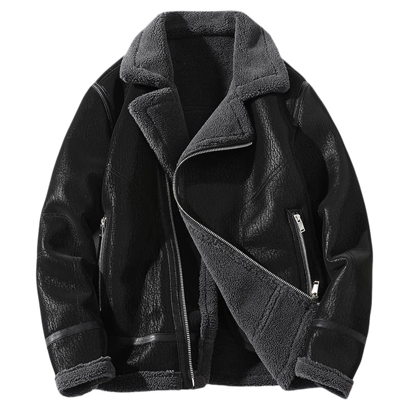 皮毛一体男加绒加厚皮袄机车服