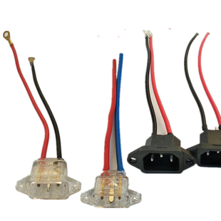 电动车充电插座防尘方形品字电源线耐高温弯头插头三竖一横两竖头