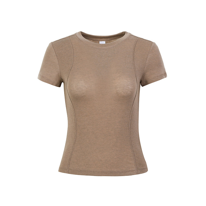 annerun简约风体能训练服女夏修身t恤运动短袖纯色弹力瑜伽服上衣