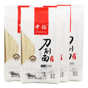 中裕面条 刀削面挂面500g*4 宽面条袋装速食方便食品拌面山东面