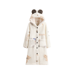 芬腾珊瑚绒女童睡袍秋冬季亲子连帽睡衣女孩中大童儿童母女家居服