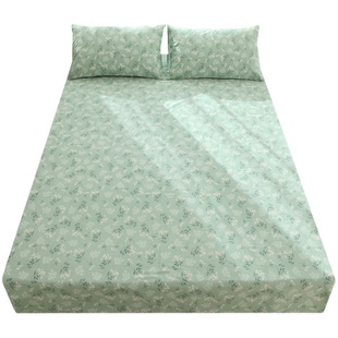 绿色花妃子简约纯棉床单单件全棉学生宿舍单人床笠款可配三四件套