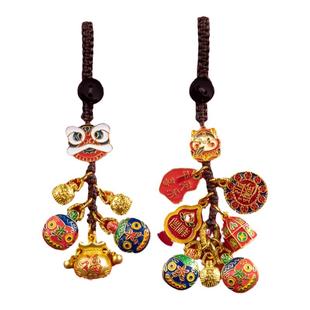 招财钥匙扣财神爷吞金兽古法金钥匙链沙金铜三口之家车手机挂件