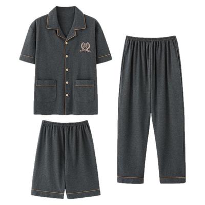 夏季纯棉男士短袖长裤睡衣