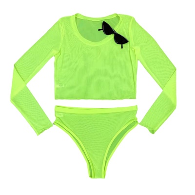 比基尼泳衣罩衫荧光色防晒透视