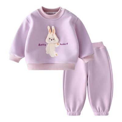 秋冬加绒加厚外出童卫衣套装