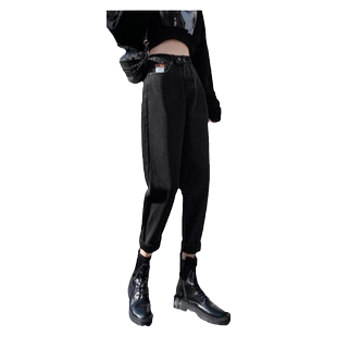 加绒高腰大码老爹牛仔裤女胖mm显瘦2025秋冬新款松紧腰哈伦萝卜裤