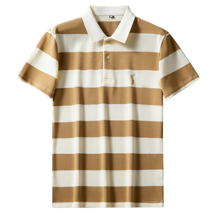 啄木鸟纯棉高端条纹POLO衫夏季新款保罗短袖t恤男士外贸刺绣上衣