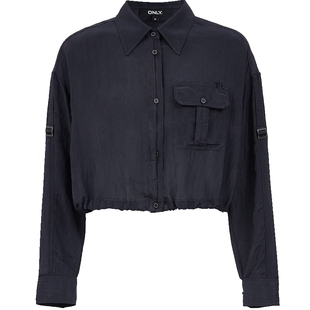 ONLY2026春季新款褶皱肌理抽绳下摆宽松落肩短款长袖衬衫上衣女