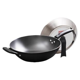 华邦黑旋风铁锅平底圆底铸铁锅无涂层传统家用炒菜燃气灶锅具34cm