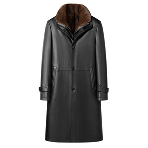 海宁中老年皮毛一体真皮皮衣男水貂内胆爸爸加绒加厚冬季皮草外套