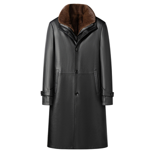 海宁中老年皮毛一体真皮皮衣男水貂内胆爸爸加绒加厚冬季皮草外套