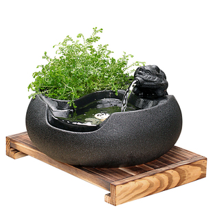 陶瓷流水器摆件桌面水景喷泉创意客厅玄关办公室水景喷泉鱼缸送礼