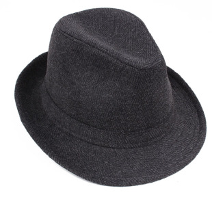 秋冬季中老年男士礼帽纯色毛呢大沿加厚老年帽保暖棉帽子冬帽爵士