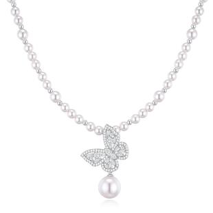 EAUFLORA月光蝴蝶项链珍珠颈链吊坠高级轻奢小众2025新款毛衣配饰