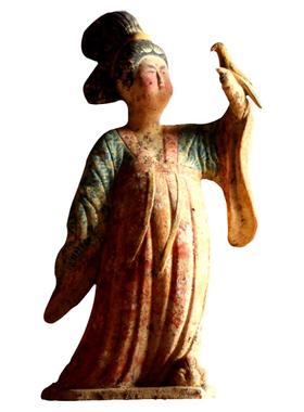 仿古彩绘乐器陶俑摆件收藏