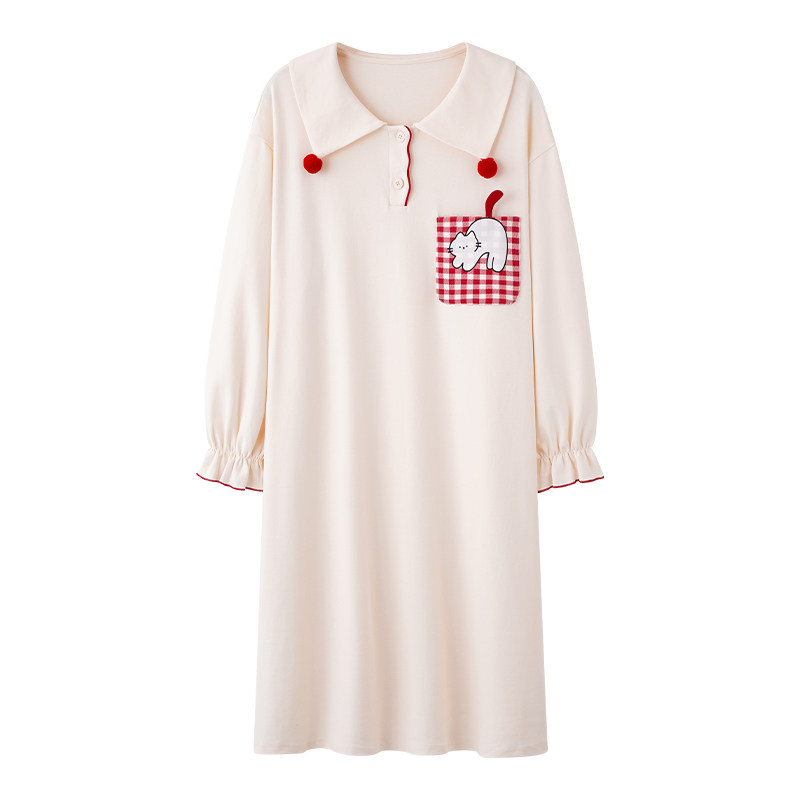 英氏纯棉透气长袖少女睡裙