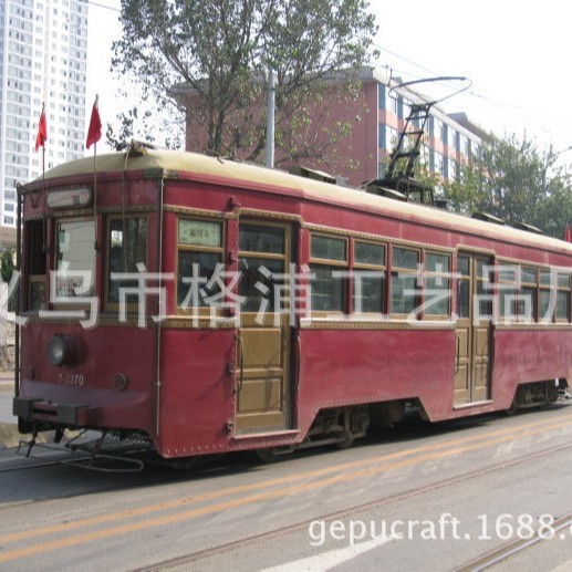 定制复古老款电车模型 轨道叮叮车影视道具 民国轨道车手工复古风