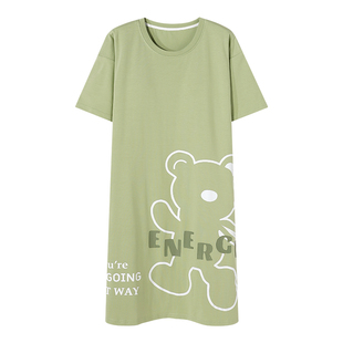 夏季短袖睡裙女自带胸垫一体薄款春秋中长款家居服大码韩版可外穿