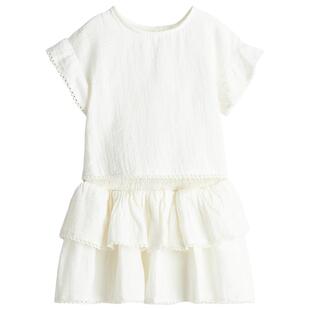 HM童装儿童女童套装2件式棉细布分体短袖荷叶边短裙1274304