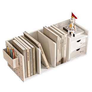 洞洞板桌面小书架桌上置物架省空间儿童收纳架学生家用书立阅读架带抽屉办公室整理架工位学习小书柜铁艺储物