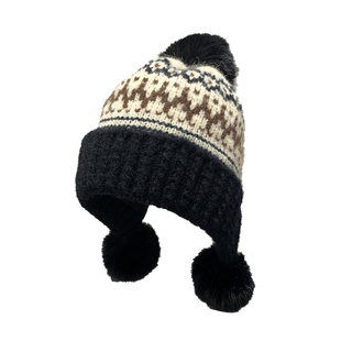 秋冬新款费尔岛风复古毛绒球针织帽女时尚百搭保暖护耳帽户外防寒
