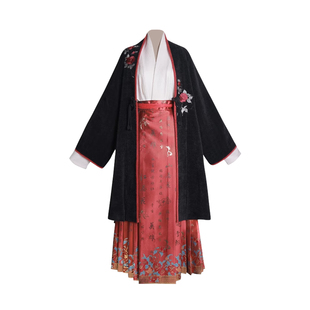 拟梦冬日朱砂痣 原创汉服宋制对襟长袄针织飞机袖仿妆花点翠马面