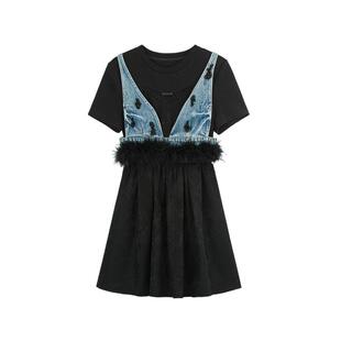 【杨超越同款】REVAN芮范撞色拼接连衣裙RM71101149