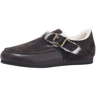 BellaLily冬季加绒加厚乐福鞋女一脚蹬毛毛鞋百搭外穿勃肯鞋