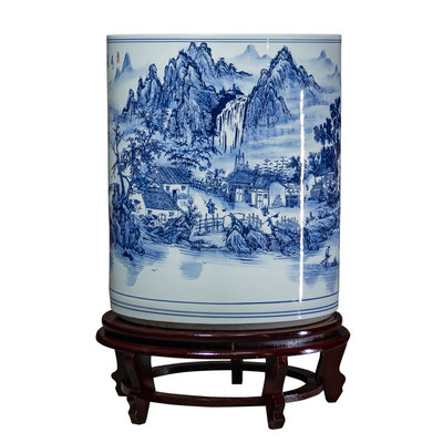 景德镇陶瓷画缸卷轴青花瓷花瓶