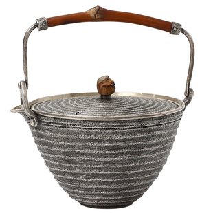 恋物志纯银999银壶泡茶壶纯手工一张打足银提梁壶錾刻壶茶具 斗笠