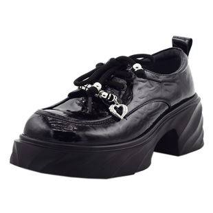 富丽真皮小皮鞋2025年秋季新款女单鞋系带厚底粗跟休闲鞋女99-01