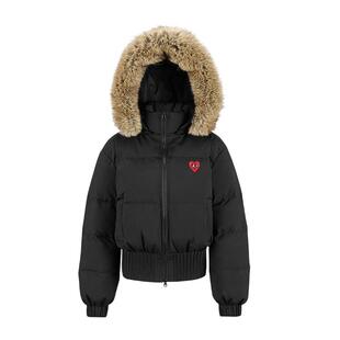 查尔斯桃心美式大毛领连帽短款羽绒服男冬季防寒85白鸭绒情侣外套