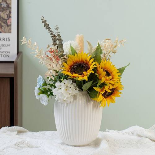 花瓶摆件客厅插花高级感陶瓷复古美式白色干花陶罐餐桌欧式鲜花大
